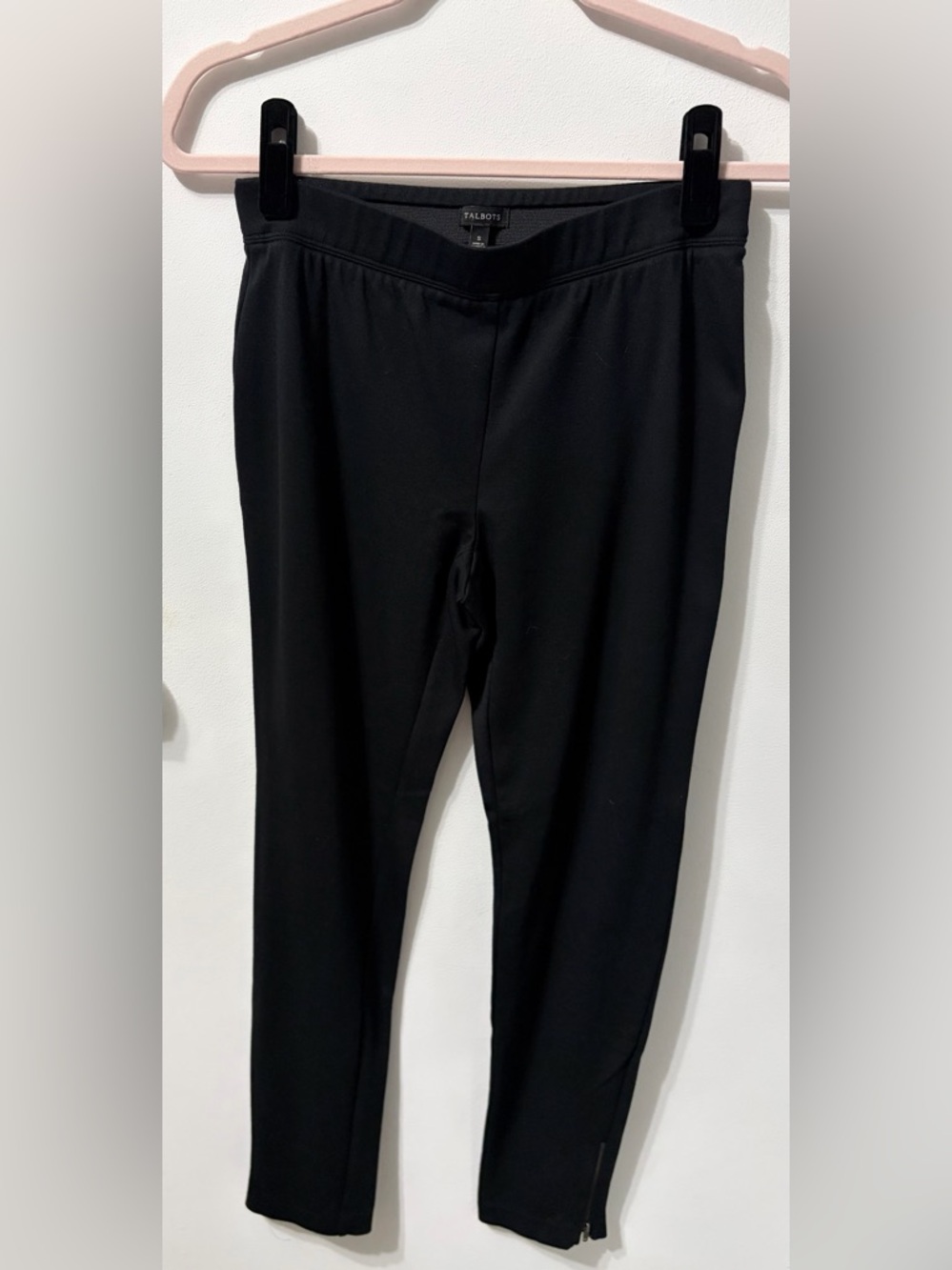 Talbots Black Ponte Ankle Leggings with Subtle Hem Zipper